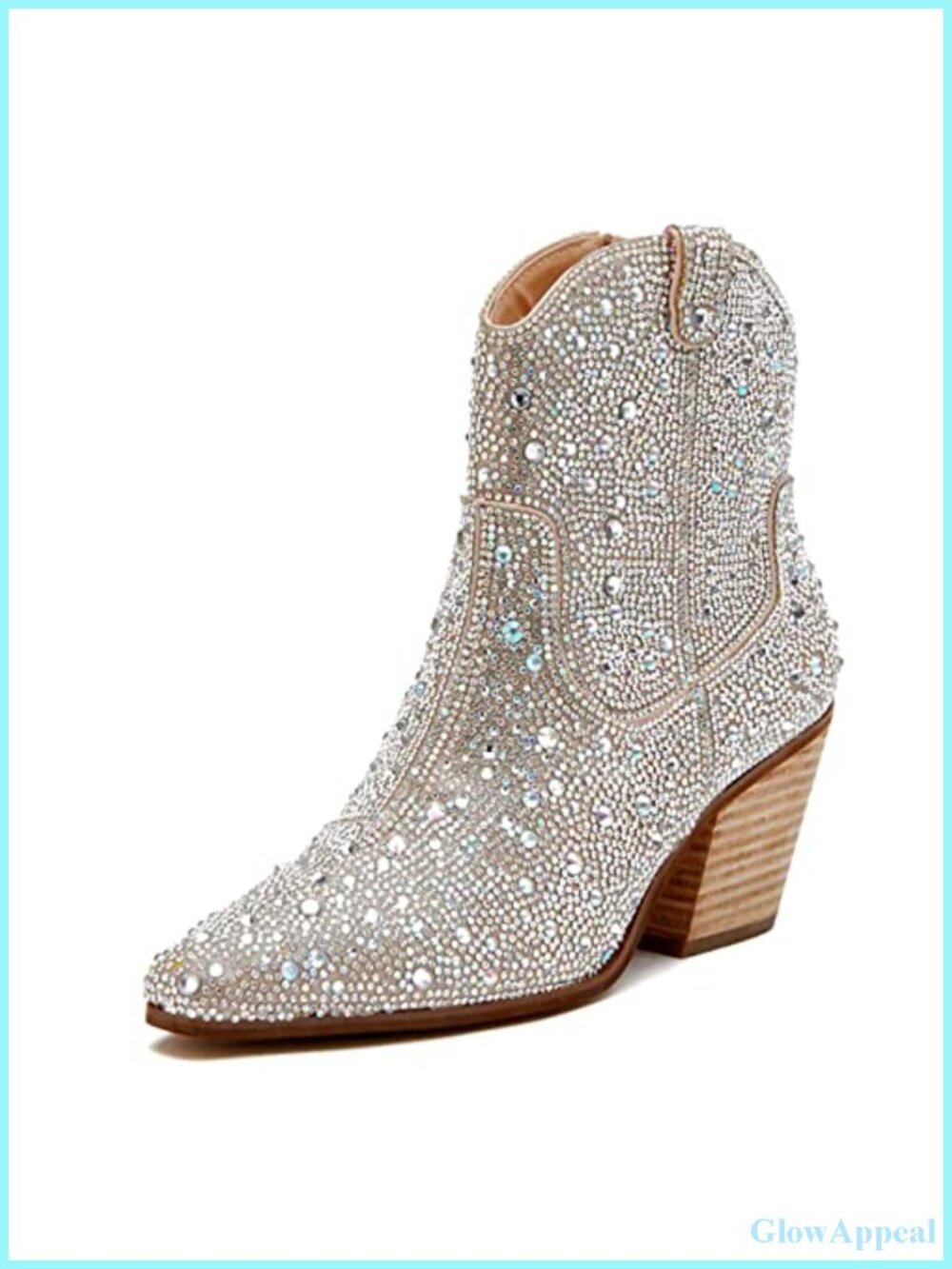 Rhinestone Ankle Booties Pointed Toe Chunky Heel Western Cowgirl Boots